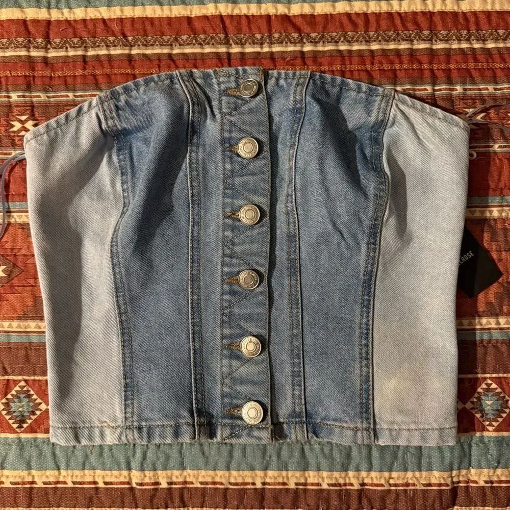 NWT Melrose Denim Smocked Bustier Top - Picture 4 of 6